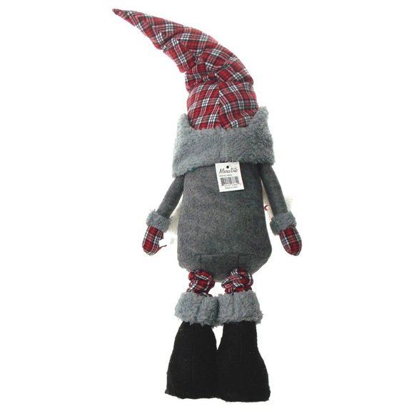 MeraVic Expandable Gnome Gray Red Plaid 21" to 25" Standing Home Decor Braids - Picture 2 of 3